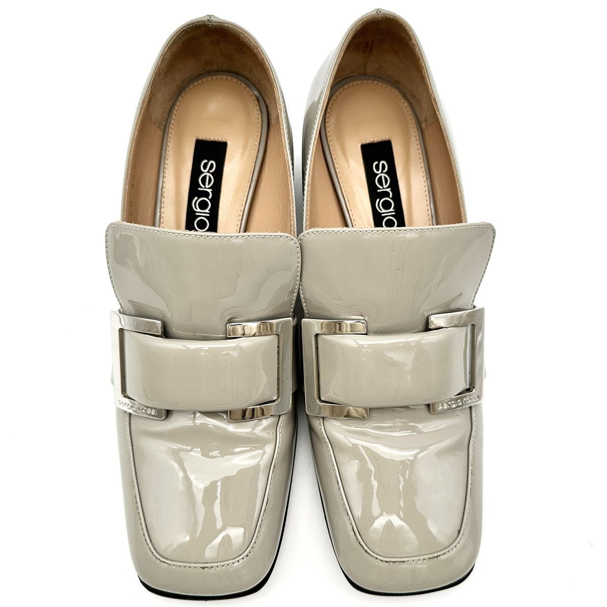 Sergio Rossi ヒールローファー エナメル チャンキーヒール スクエア