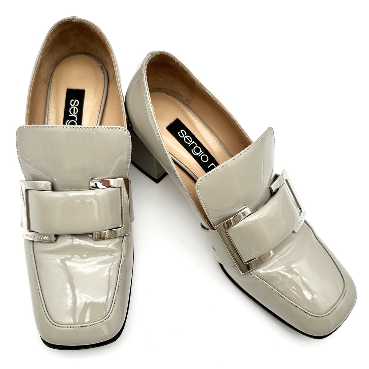 Sergio Rossi ヒールローファー エナメル チャンキーヒール スクエア