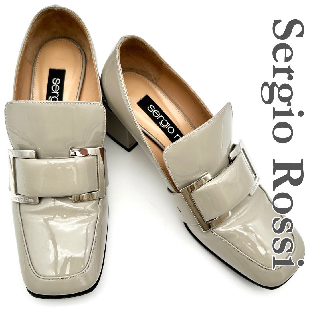 Sergio Rossi ヒールローファー エナメル チャンキーヒール スクエア