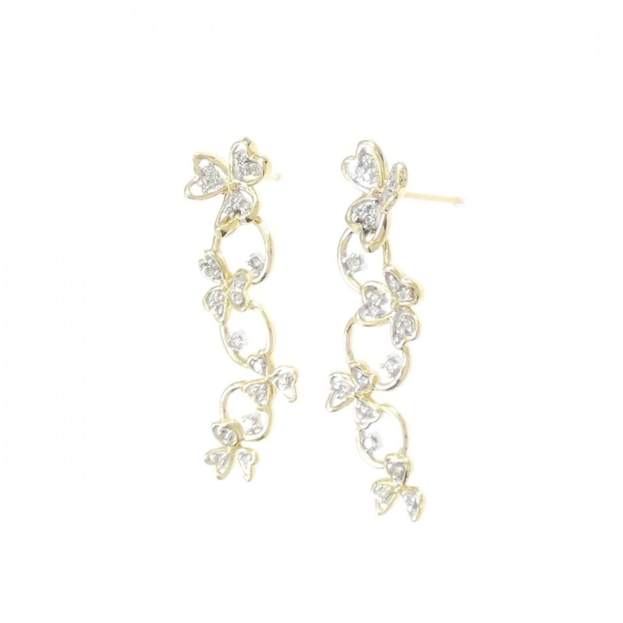 K 18 YG WG クローバー ダイヤモンド ピアス 0.250 CT