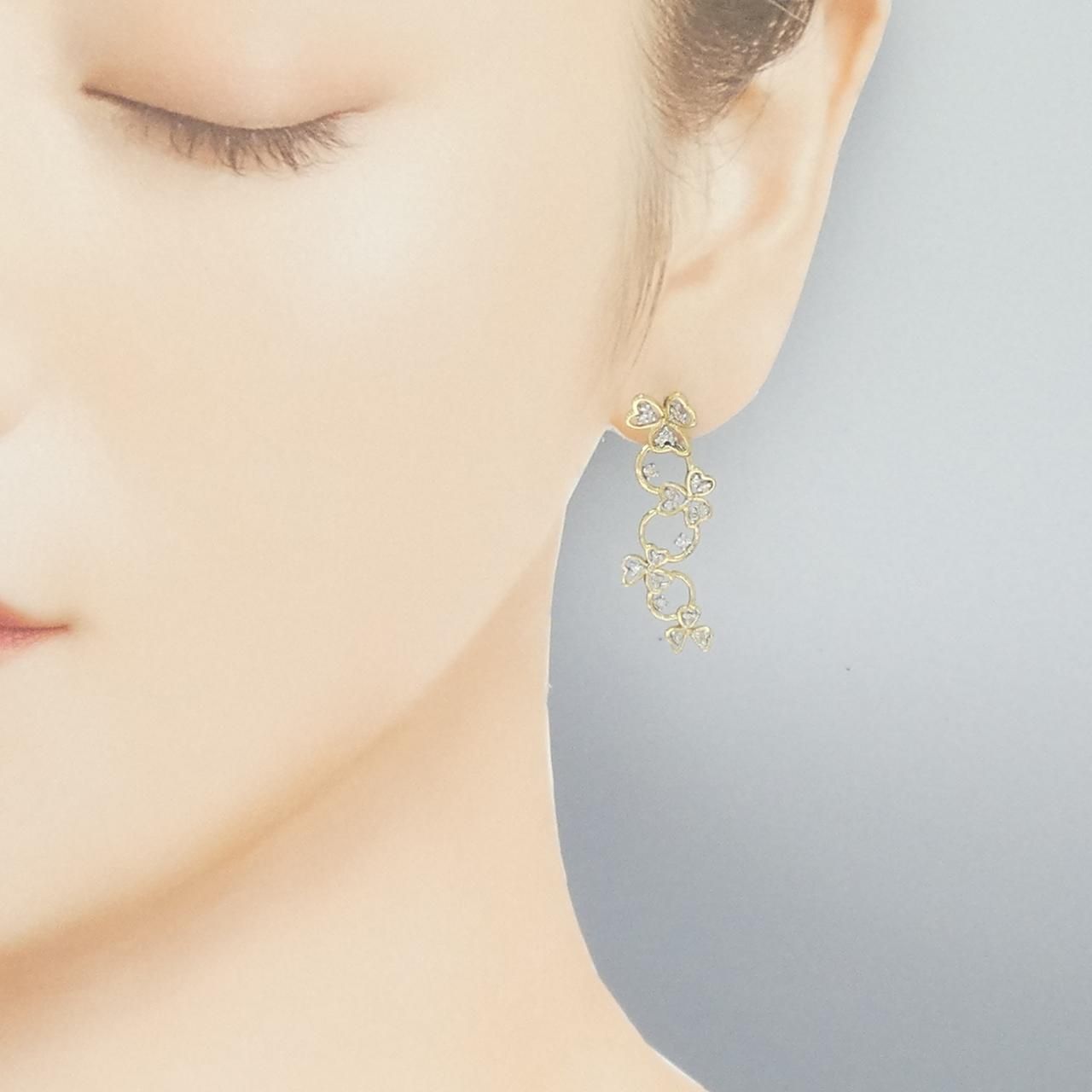 K 18 YG WG クローバー ダイヤモンド ピアス 0.250 CT