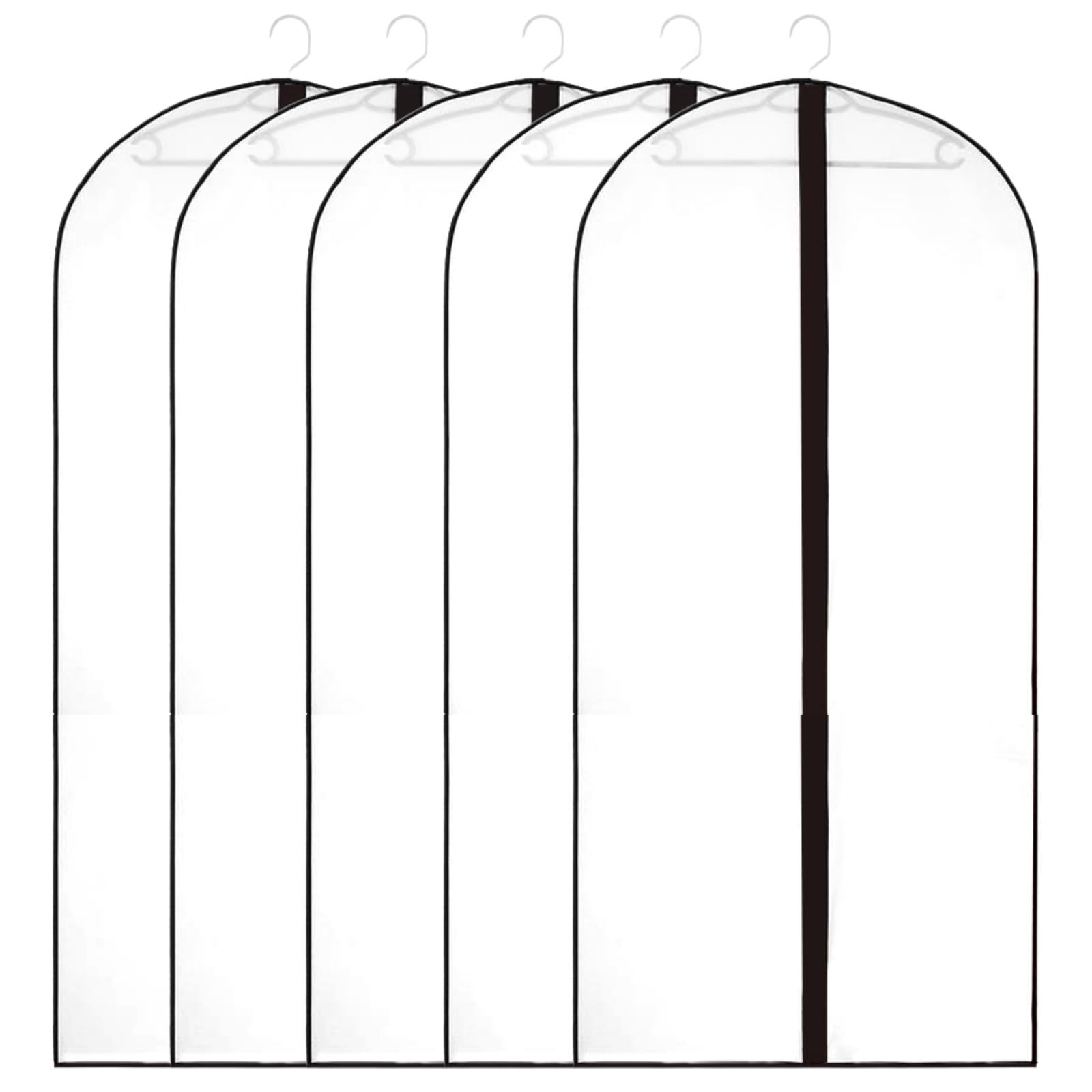 洋服カバー 5枚セット ファスナー式 防塵 ブラック縁 防虫 半透明 防カビ 衣類収納 衣類カバー (140)