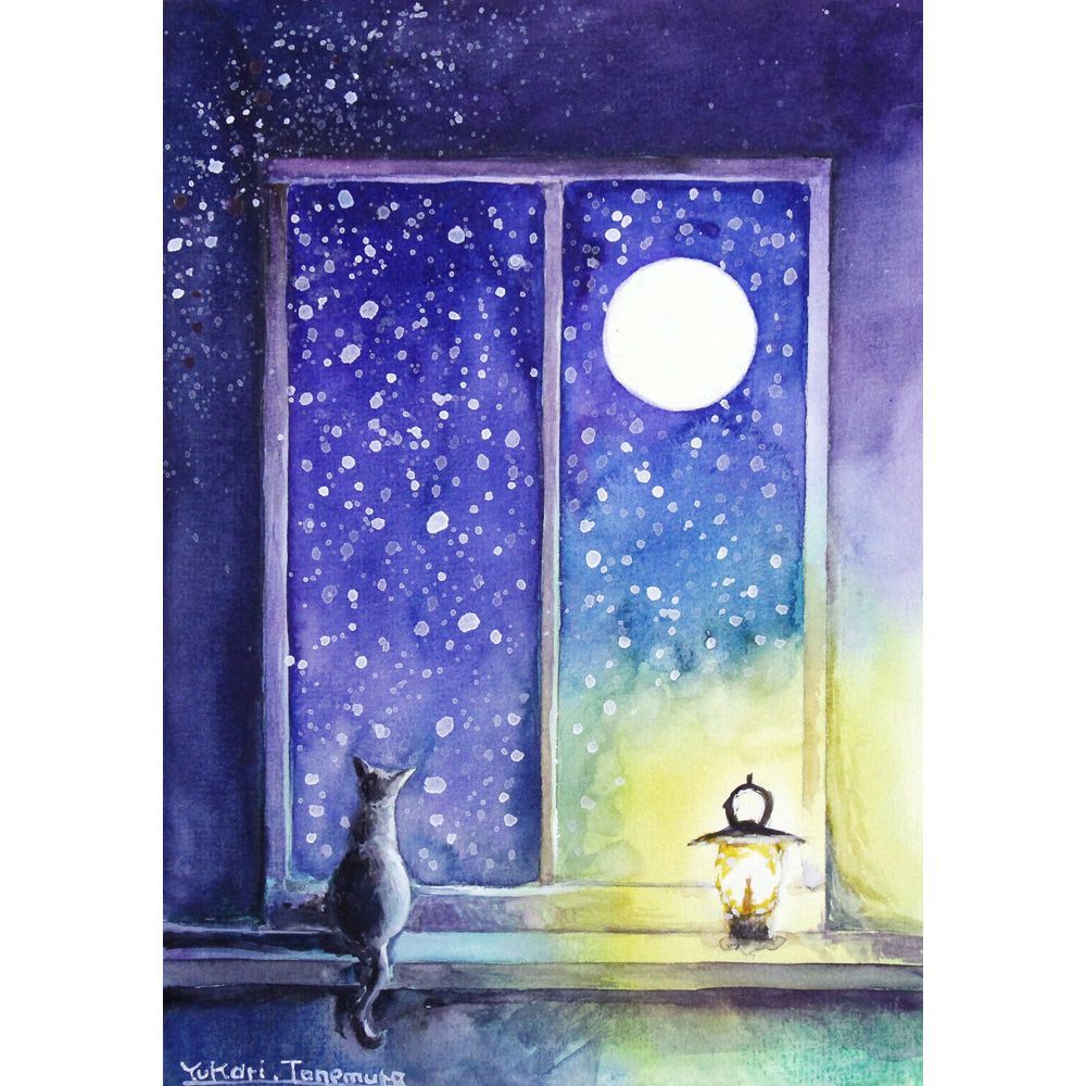 原画）窓辺の夜雪【A5サイズ／水彩画／#2858】 - メルカリ