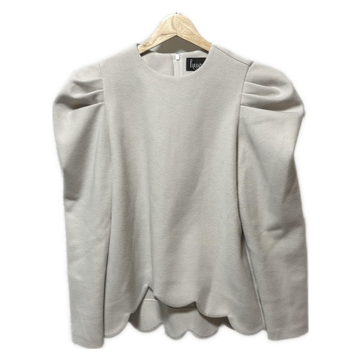 hue DAY TO EVENING ヒューデイトゥイブニング 長袖カットソー サイズ38 M レディース - グレーベージュ クルーネック ギャザー
