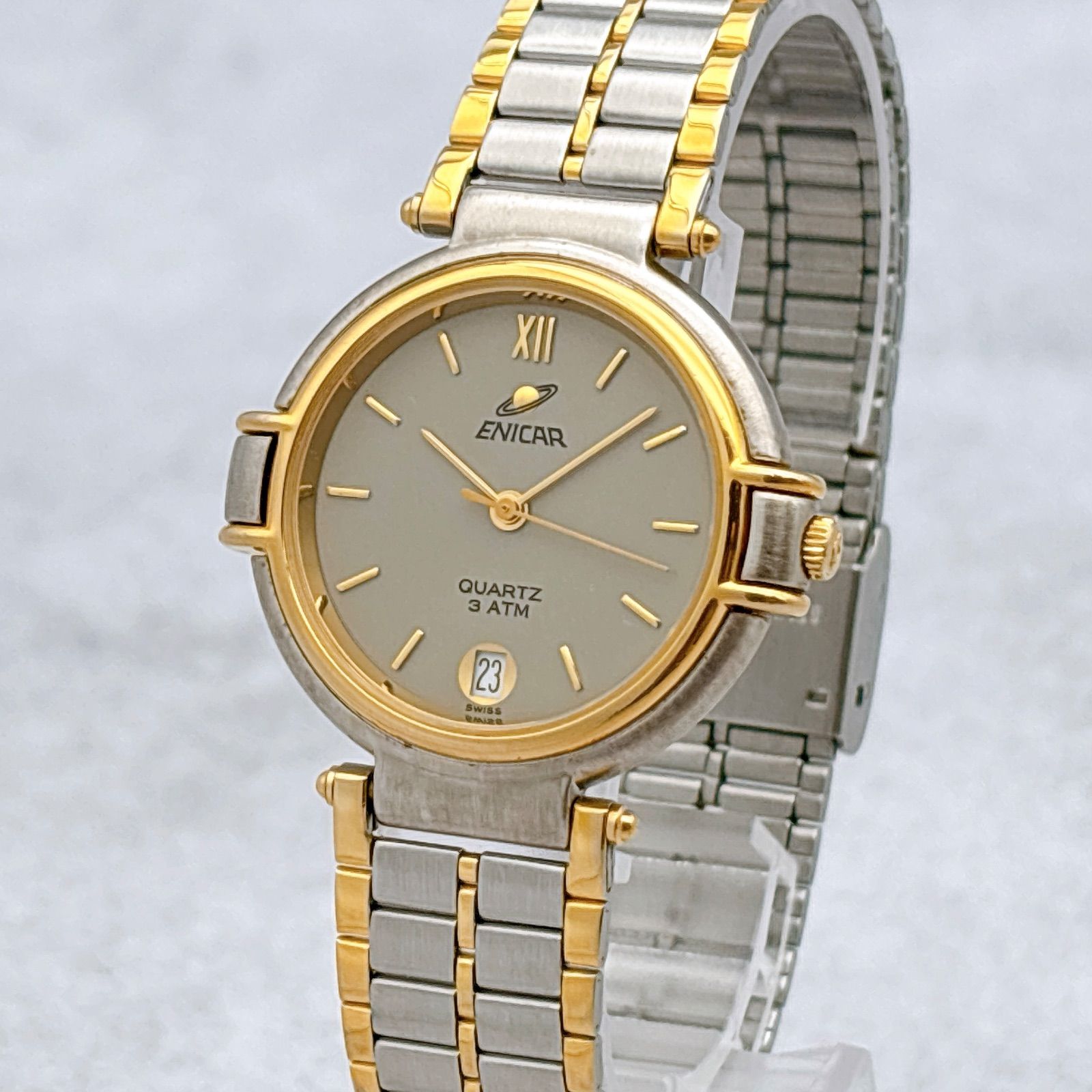 稼働 ENICAR エニカ レディース 腕時計 ゴールド シルバー コンビ