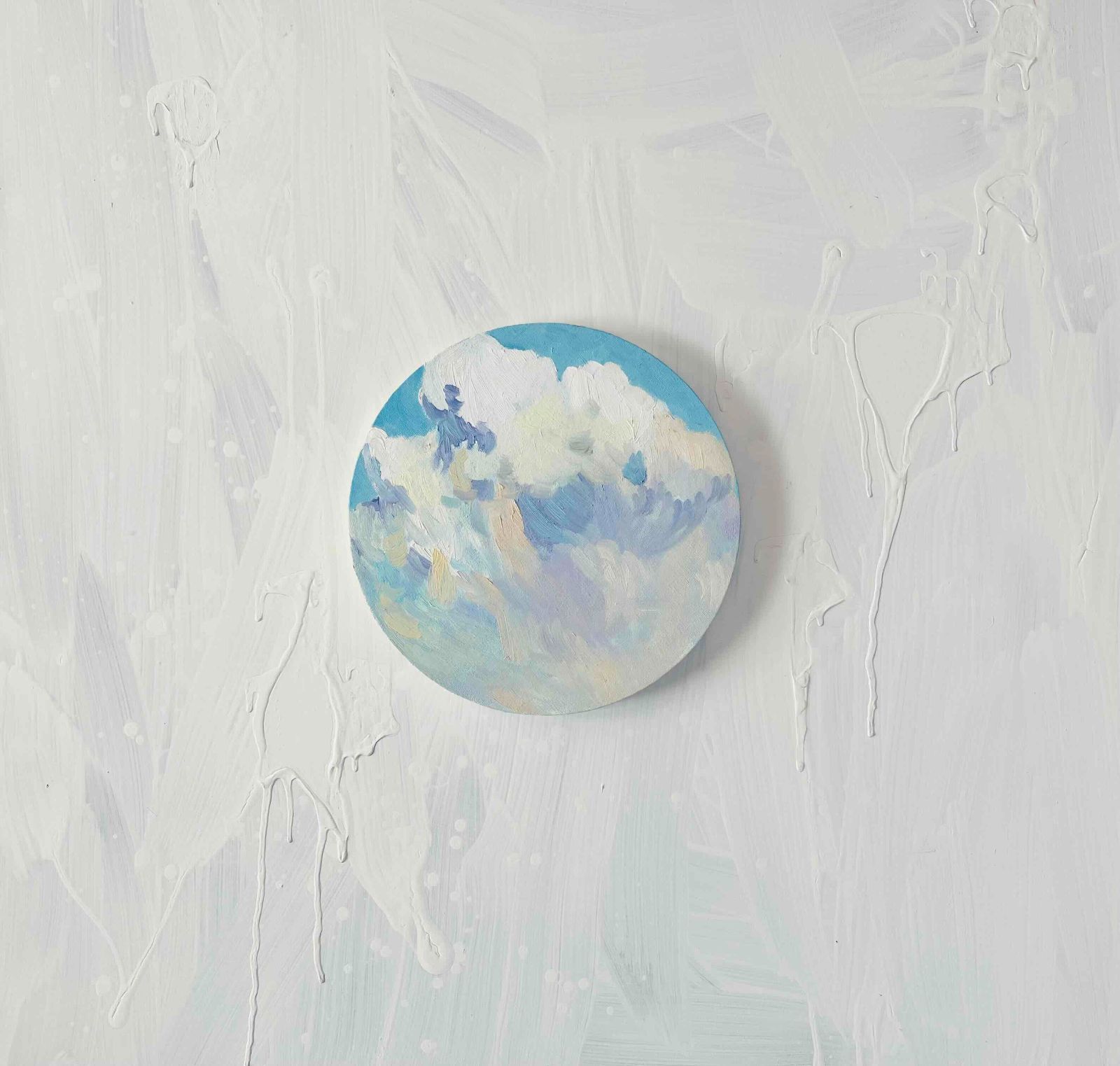 直径25㎝「空の様子3 雲」油彩・絵画・原画・丸形・アートパネル