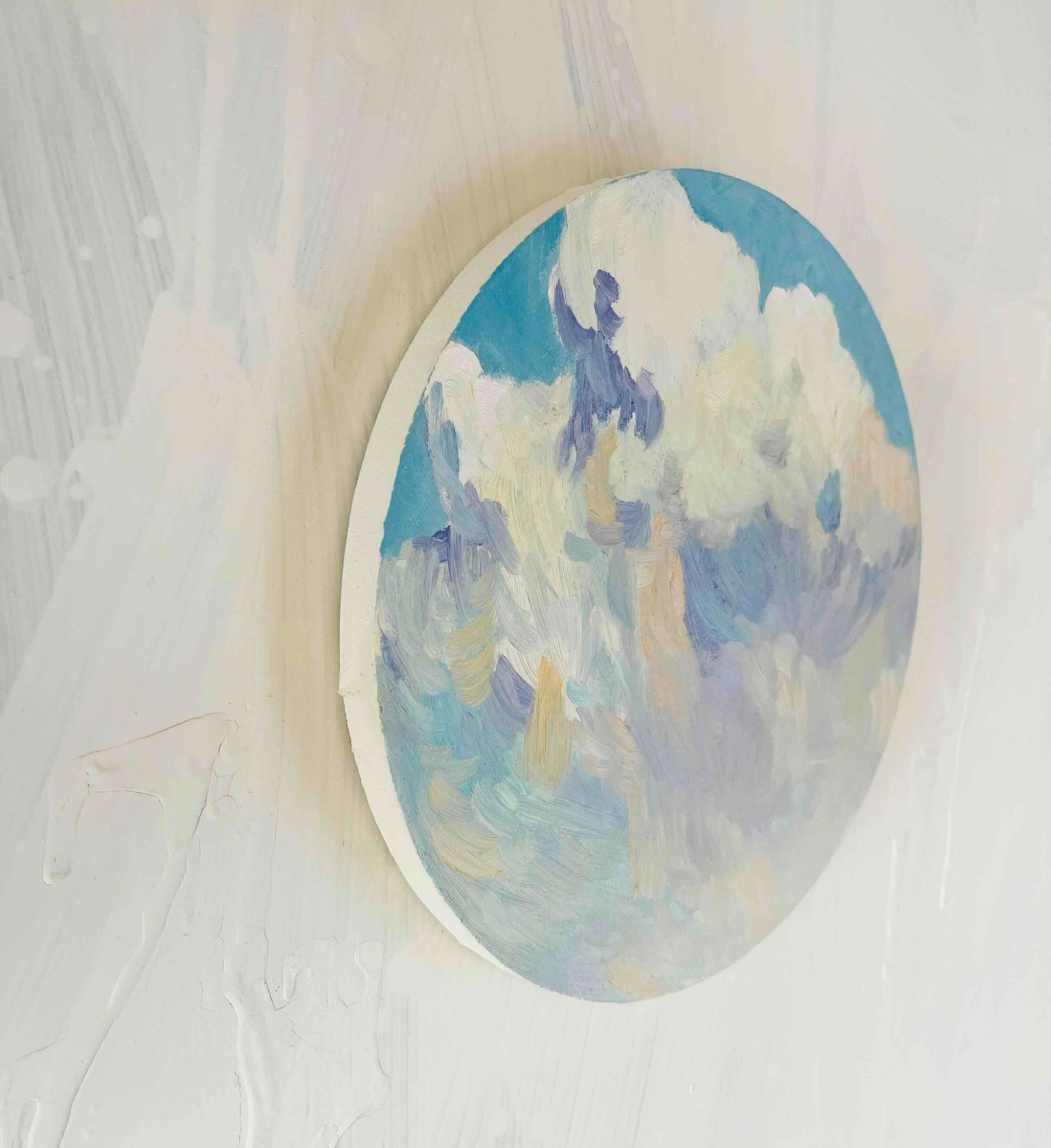 直径25㎝「空の様子3 雲」油彩・絵画・原画・丸形・アートパネル