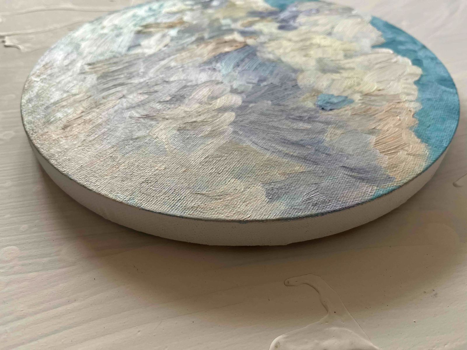 直径25㎝「空の様子3 雲」油彩・絵画・原画・丸形・アートパネル