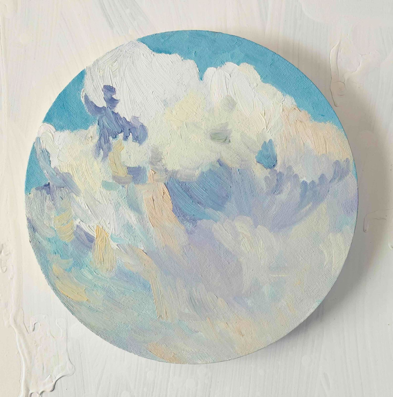 直径25㎝「空の様子3 雲」油彩・絵画・原画・丸形・アートパネル