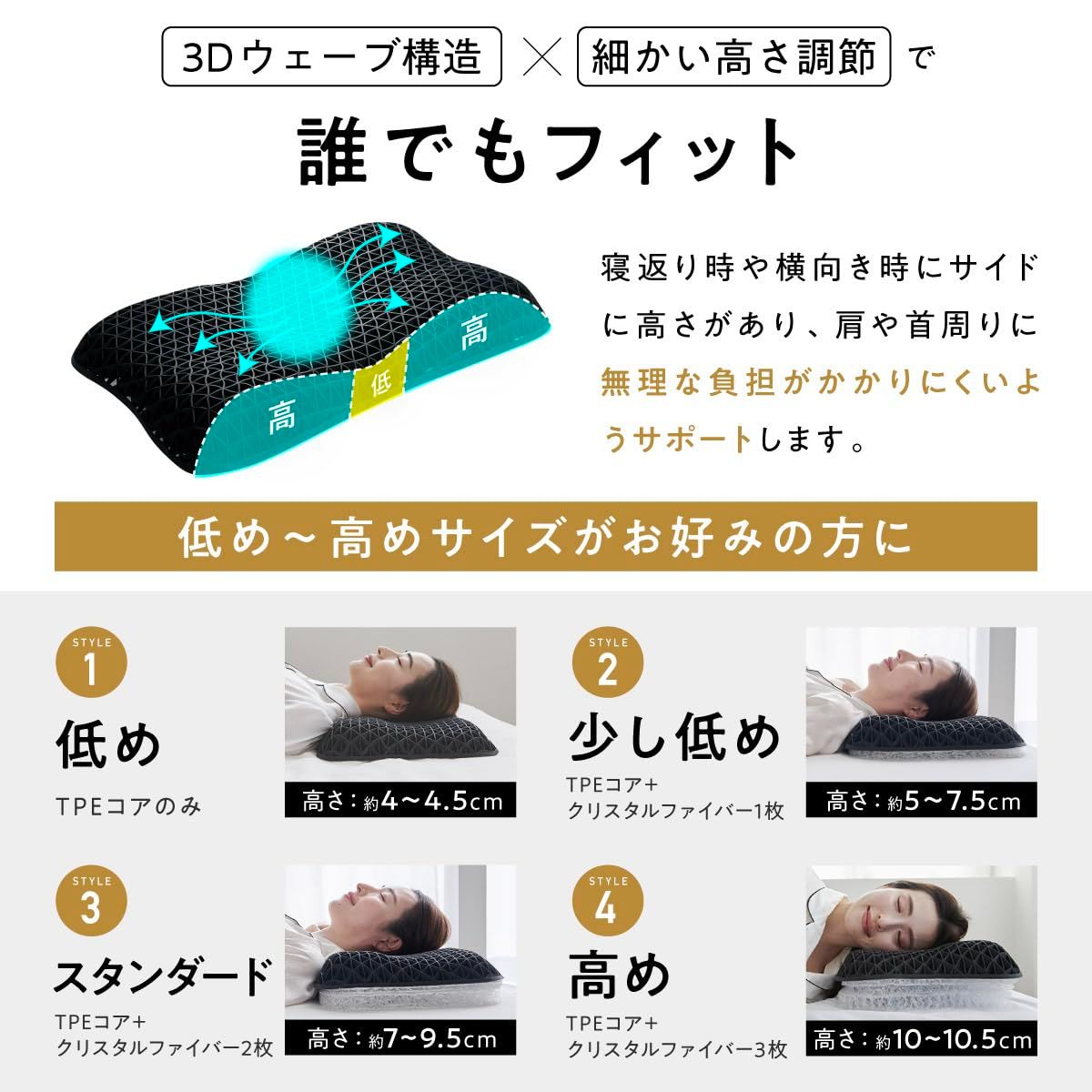 ヒツジのいらない枕 テンセル枕カバー付 まくら 低反発 高反発 丸洗い