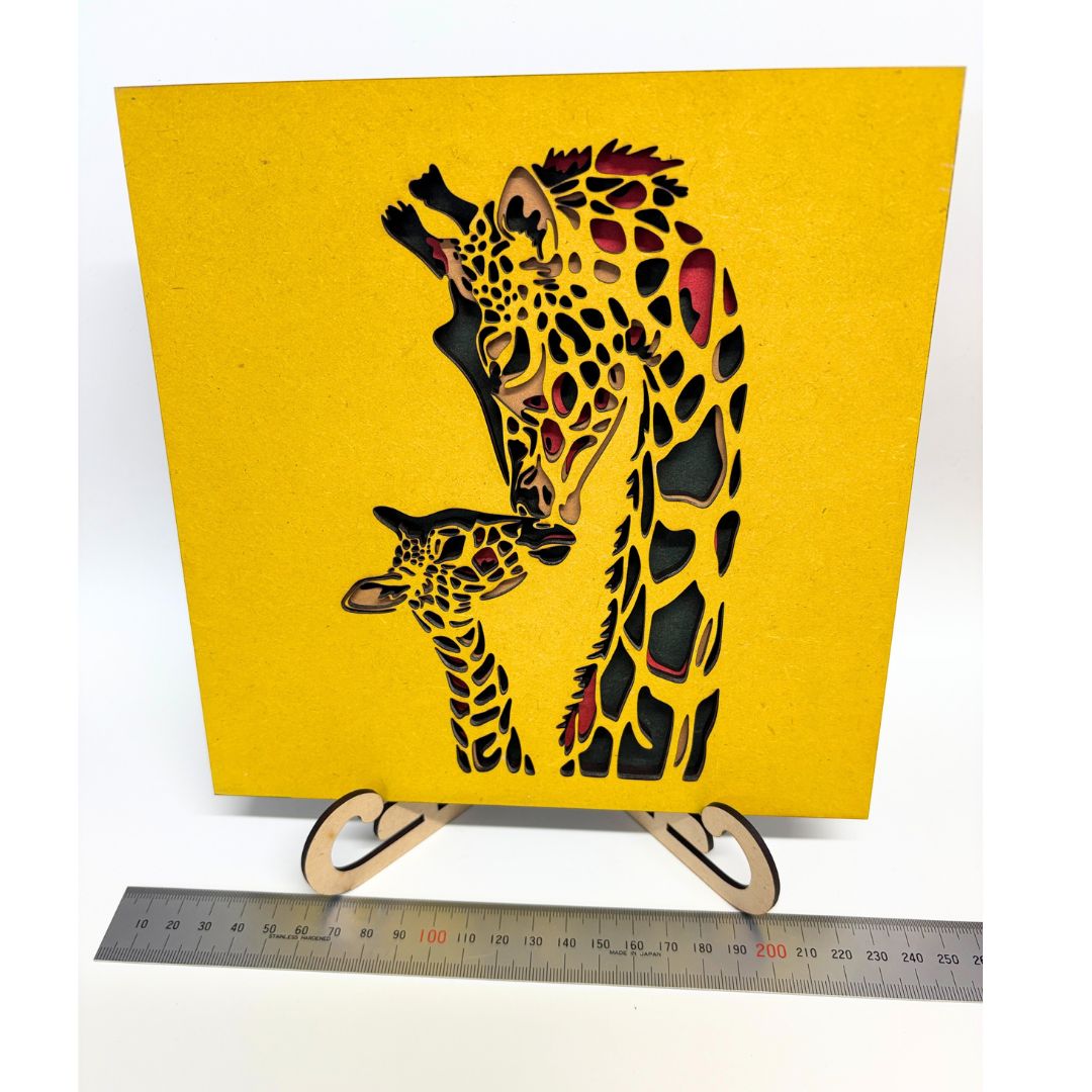 手作り作品】立体キリン親子の木製アートパネル｜温かい癒しインテリア