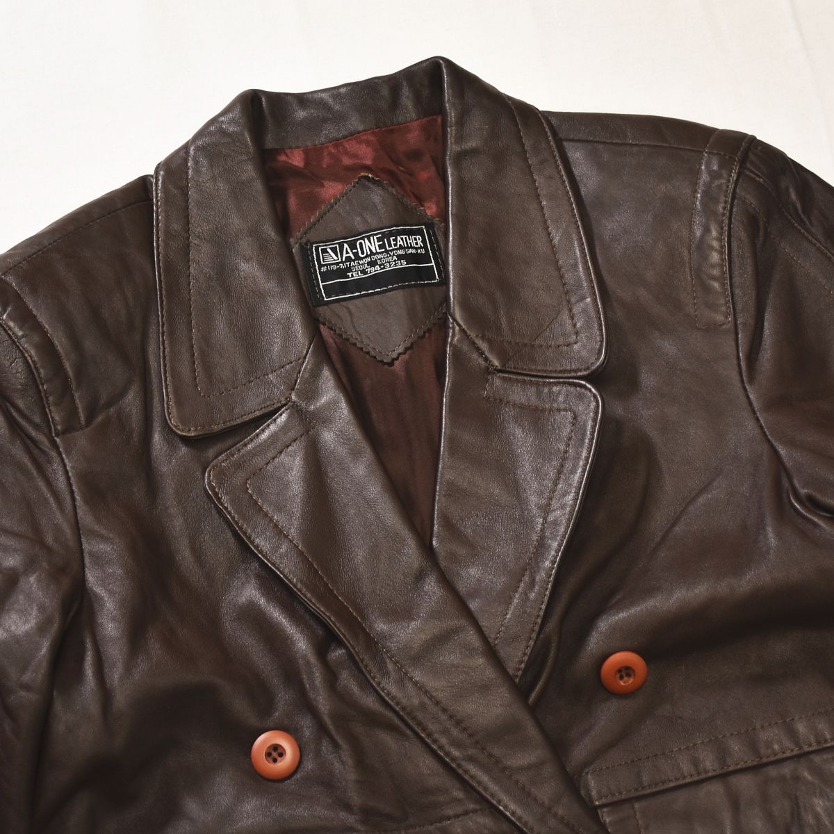 90sヴィンテージ A-ONE-LEATHER 牛革 カウレザー ダブルブレスト カー 