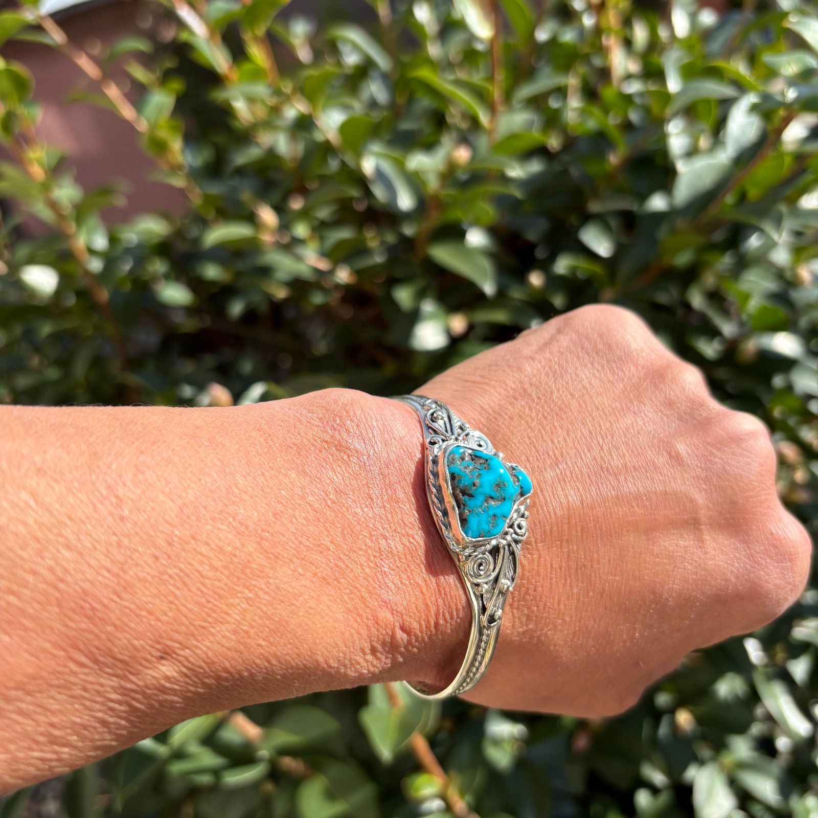 Silver925 】アリゾナ産 天然ターコイズ バングル☆タイ直輸入 一点物