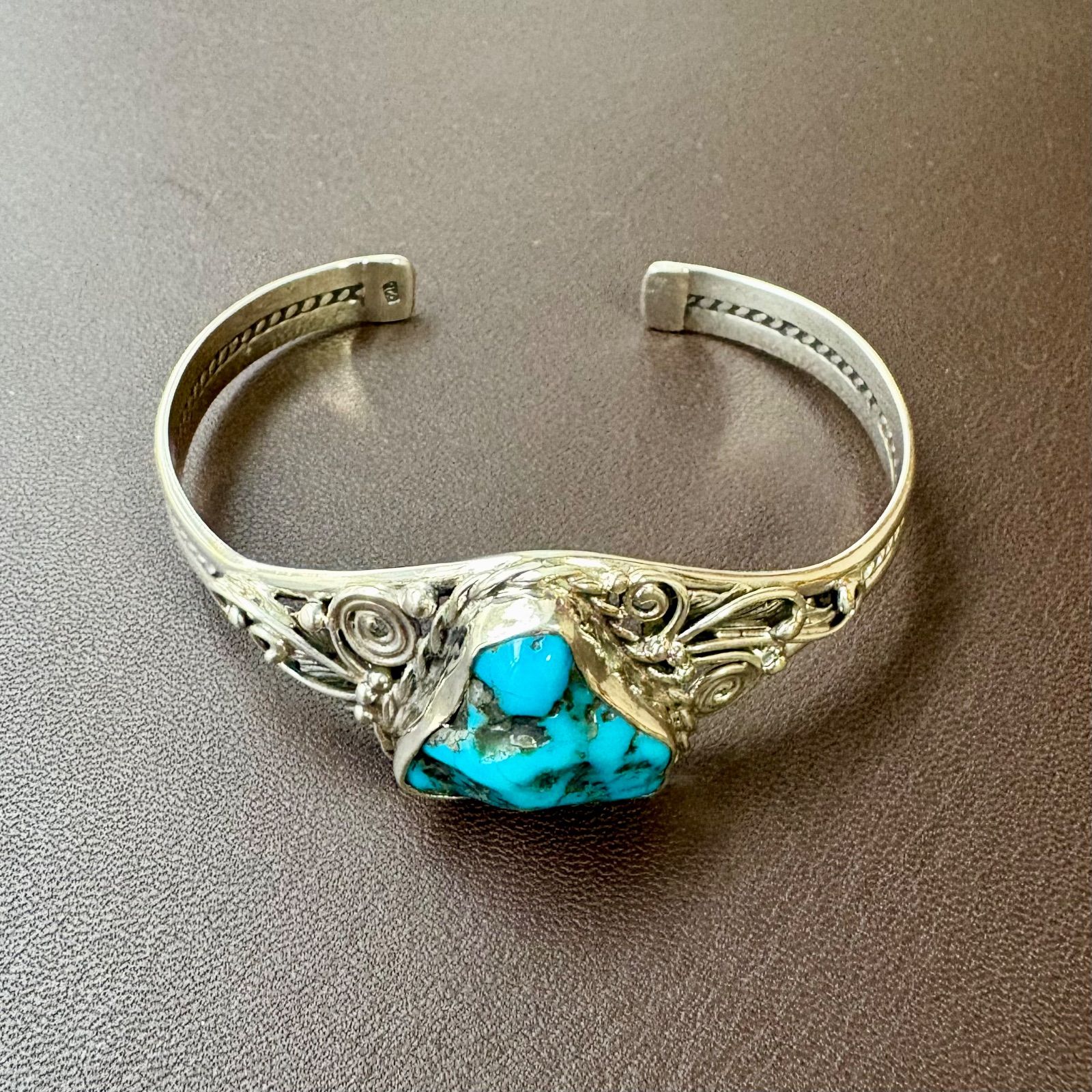 Silver925 】アリゾナ産 天然ターコイズ バングル☆タイ直輸入 一点物