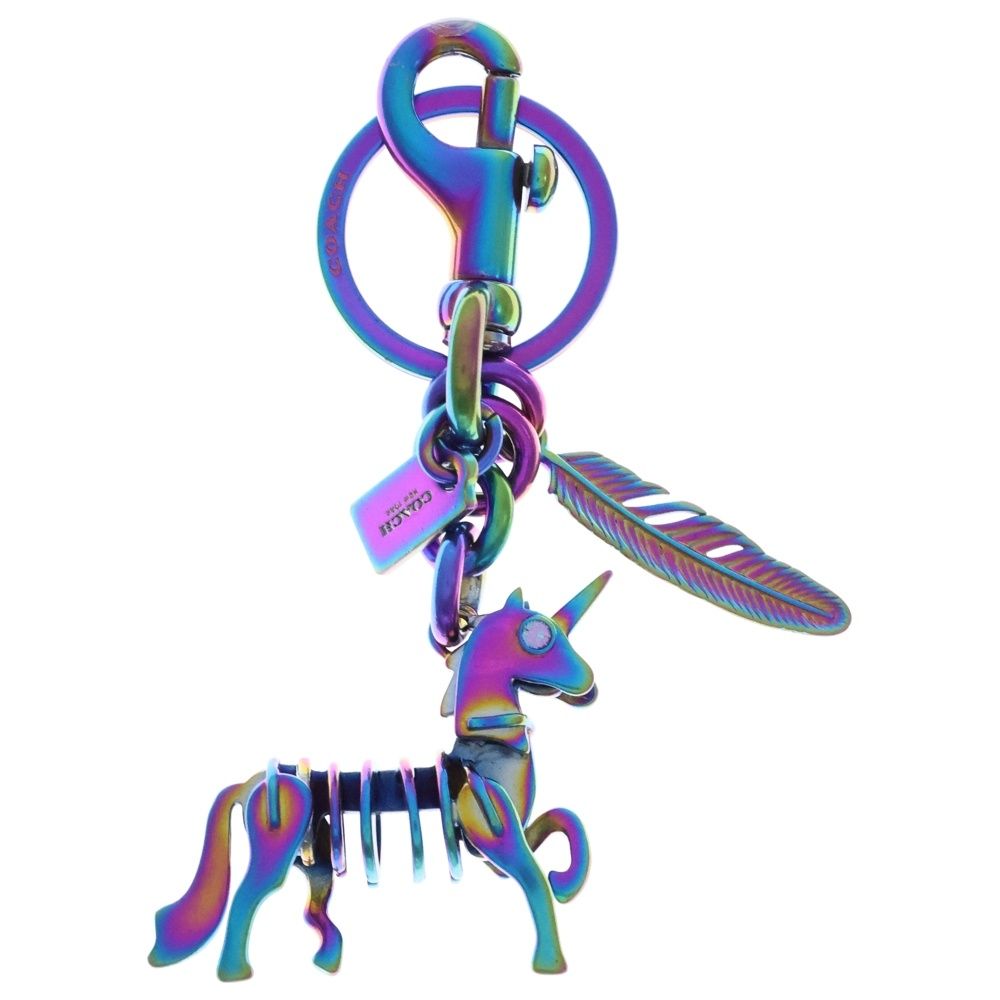 【値下げ】COACH ユニコーン キーホルダー マルチカラー　未使用 COACH (コーチ) ユニコーンチャームキーホルダー レインボー - メルカリ