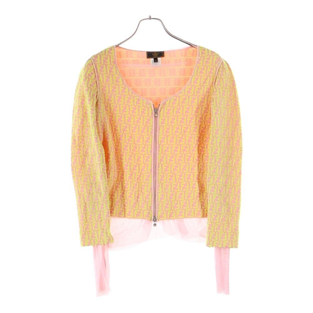 FENDI (フェンディ) ズッカ 総柄 ジップアップ ノーカラー ニット