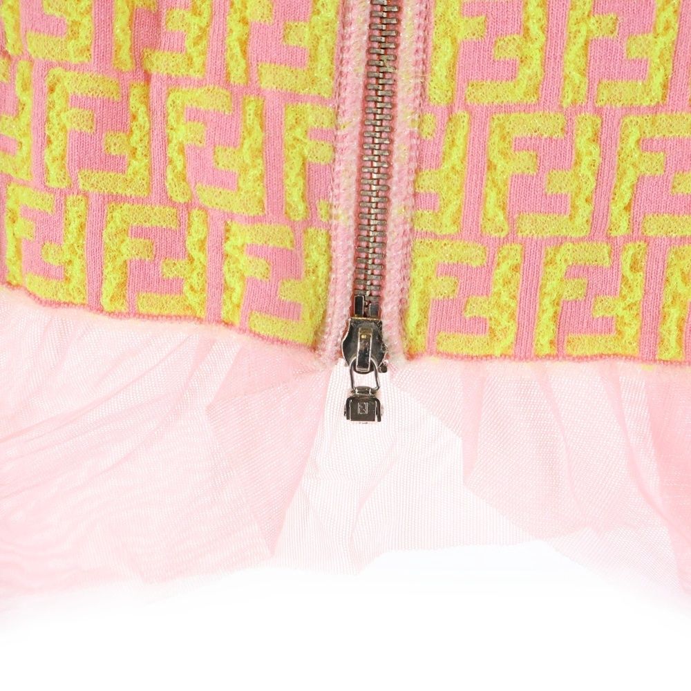 FENDI (フェンディ) ズッカ 総柄 ジップアップ ノーカラー ニット