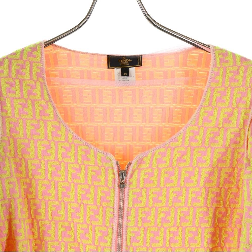 FENDI (フェンディ) ズッカ 総柄 ジップアップ ノーカラー ニット