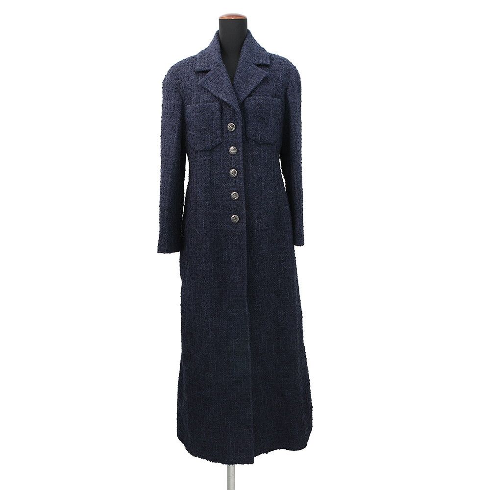 シャネル ロングコート ココマーク ツイード ウール レディースサイズ