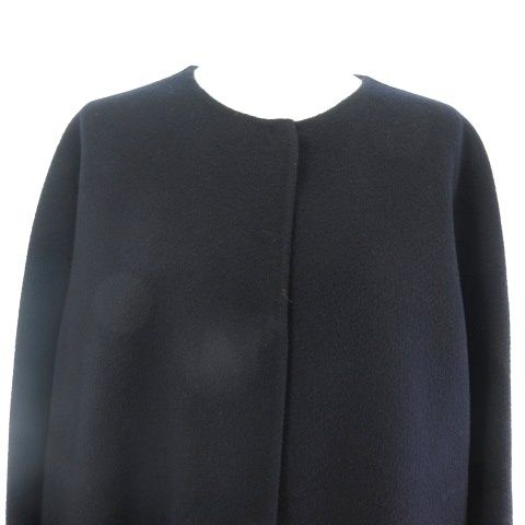 セオリー Theory ノーカラー ウール カシミヤ ロングコート ネイビー