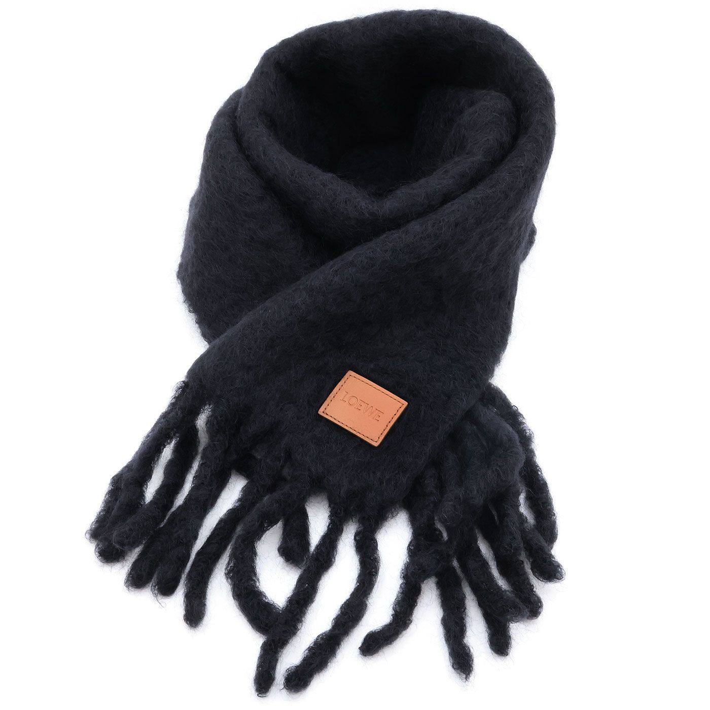 ロエベ　LOEWE マフラー　モヘヤ　モヘア　ブラック　黒 中古 美品 】LOEWE ロエベ マフラー アナグラム モヘヤ ウール