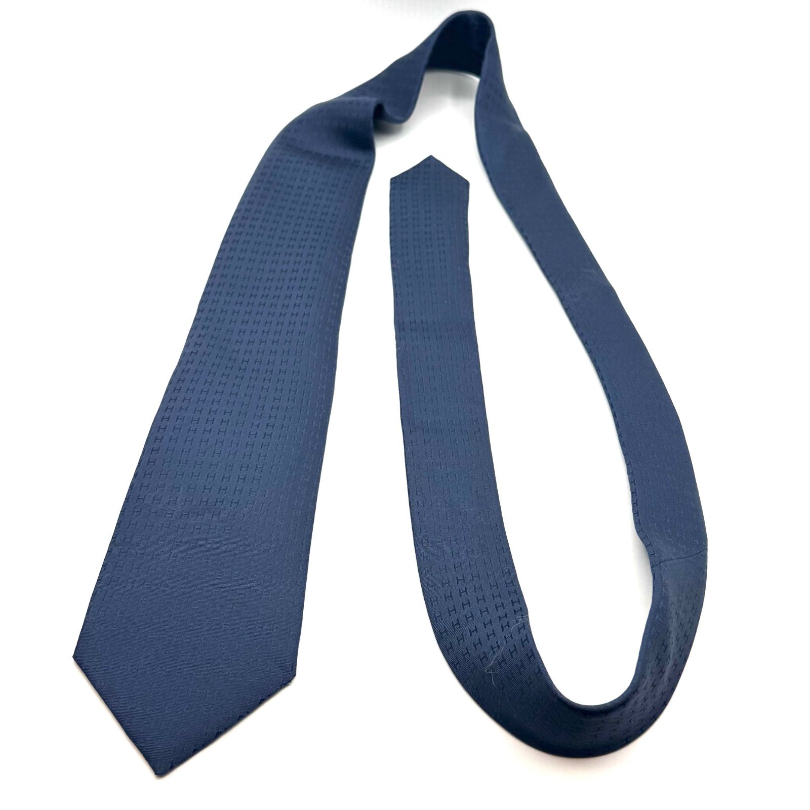 極美品✨ HERMES ネクタイ ファソネ H柄 ジャガード 総柄 ブルー 極美品！ エルメス ネクタイ H柄 ファソネ ネイビー