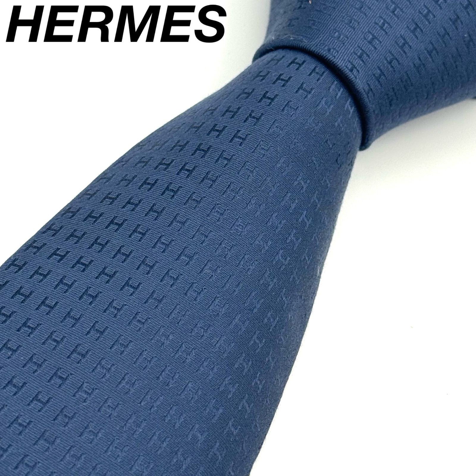 HERMES ファソネ H柄 ジャガード 黒 ネクタイ 4-107.61 美品 エルメス ネクタイ ハイブランド H柄 ファソネ 光沢 ジャガード 希少