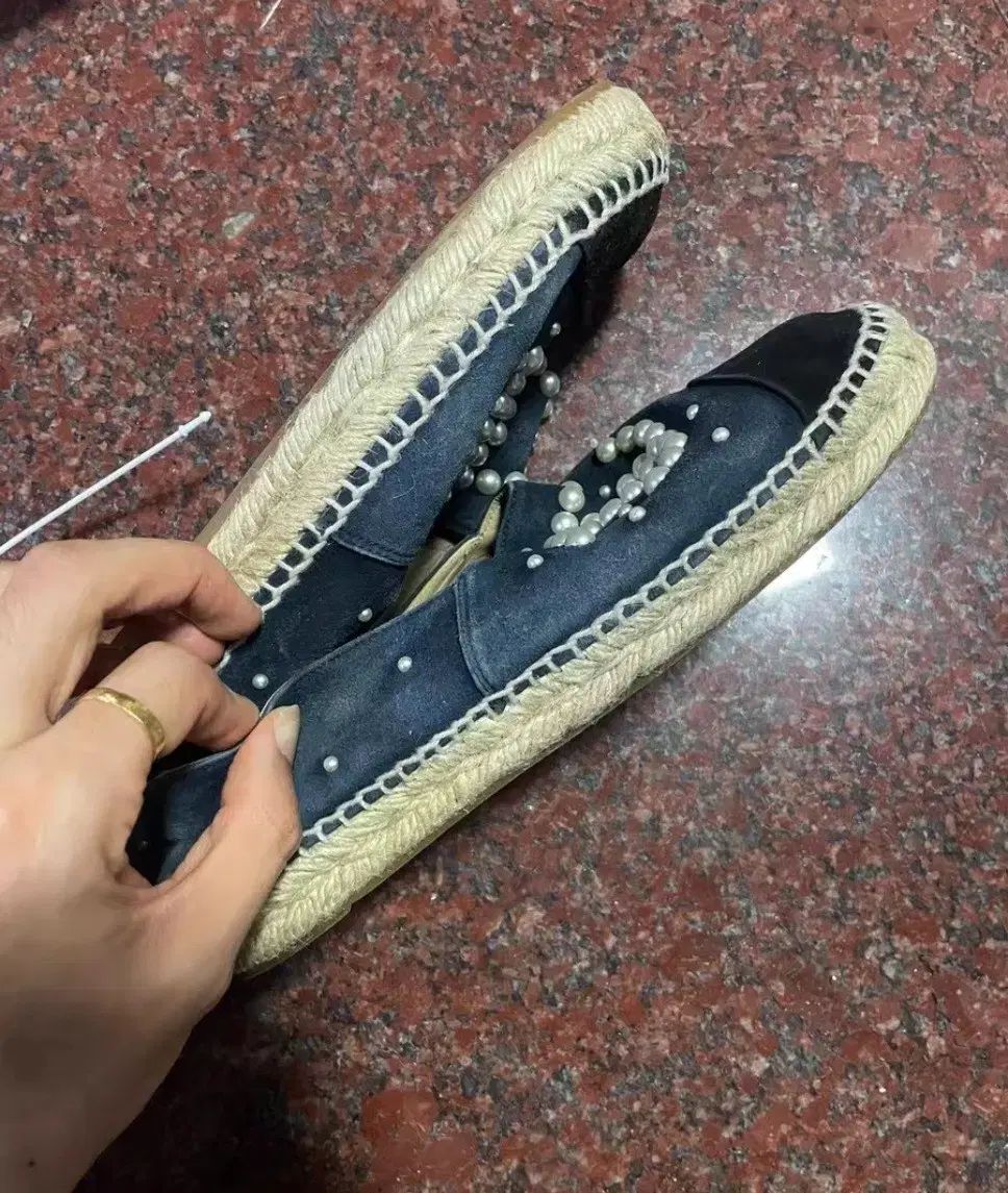  CHANEL シャネル パール 装飾 aespa エスパ エスパドリーユ スリッポン 38 フラットシューズ バレエシューズ パンプス