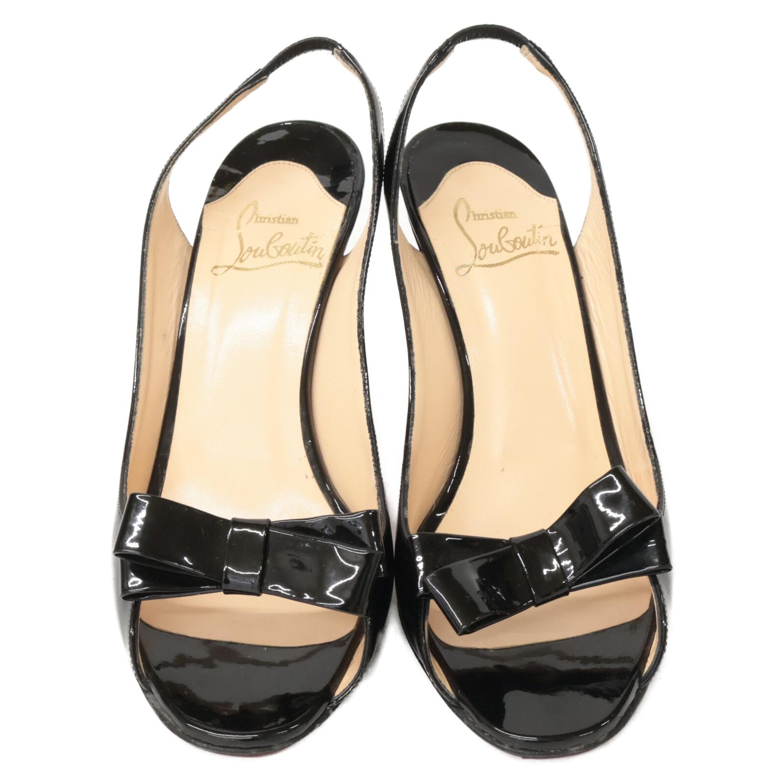 クリスチャンルブタン オープントゥ リボンパンプス Christian Louboutin クリスチャンルブタン リボン パテント オープン