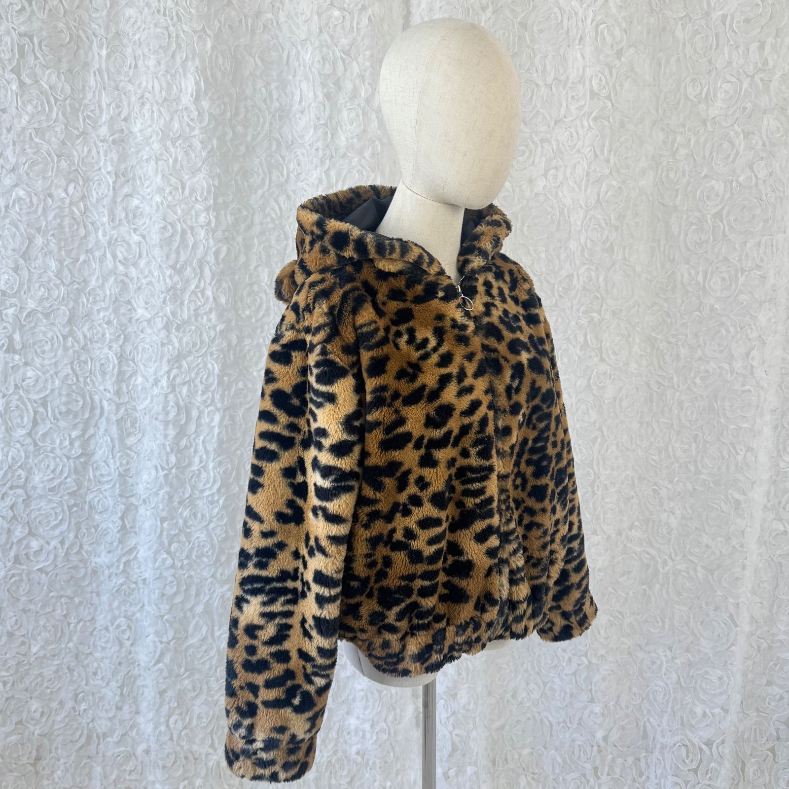 00's アーカイブ くま耳フード レオパード ファージャケット L相当