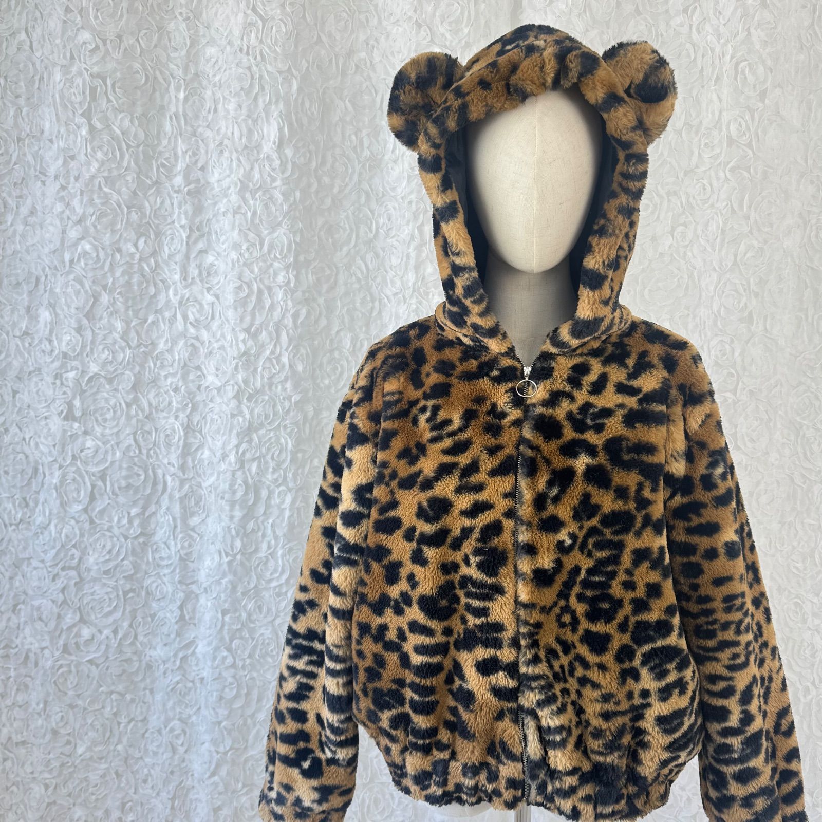 00's アーカイブ くま耳フード レオパード ファージャケット L相当