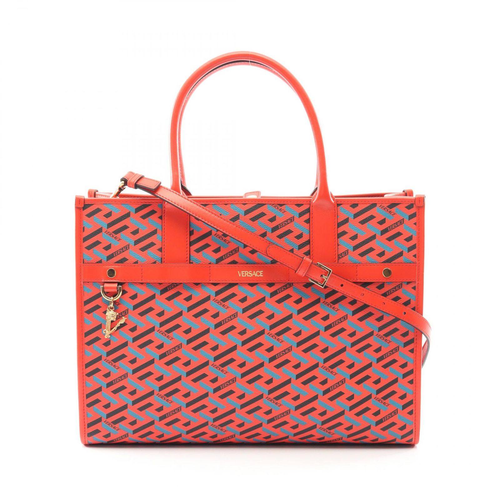 ヴェルサーチ VERSACE トートバッグ レッド PVCコーティングキャンバス