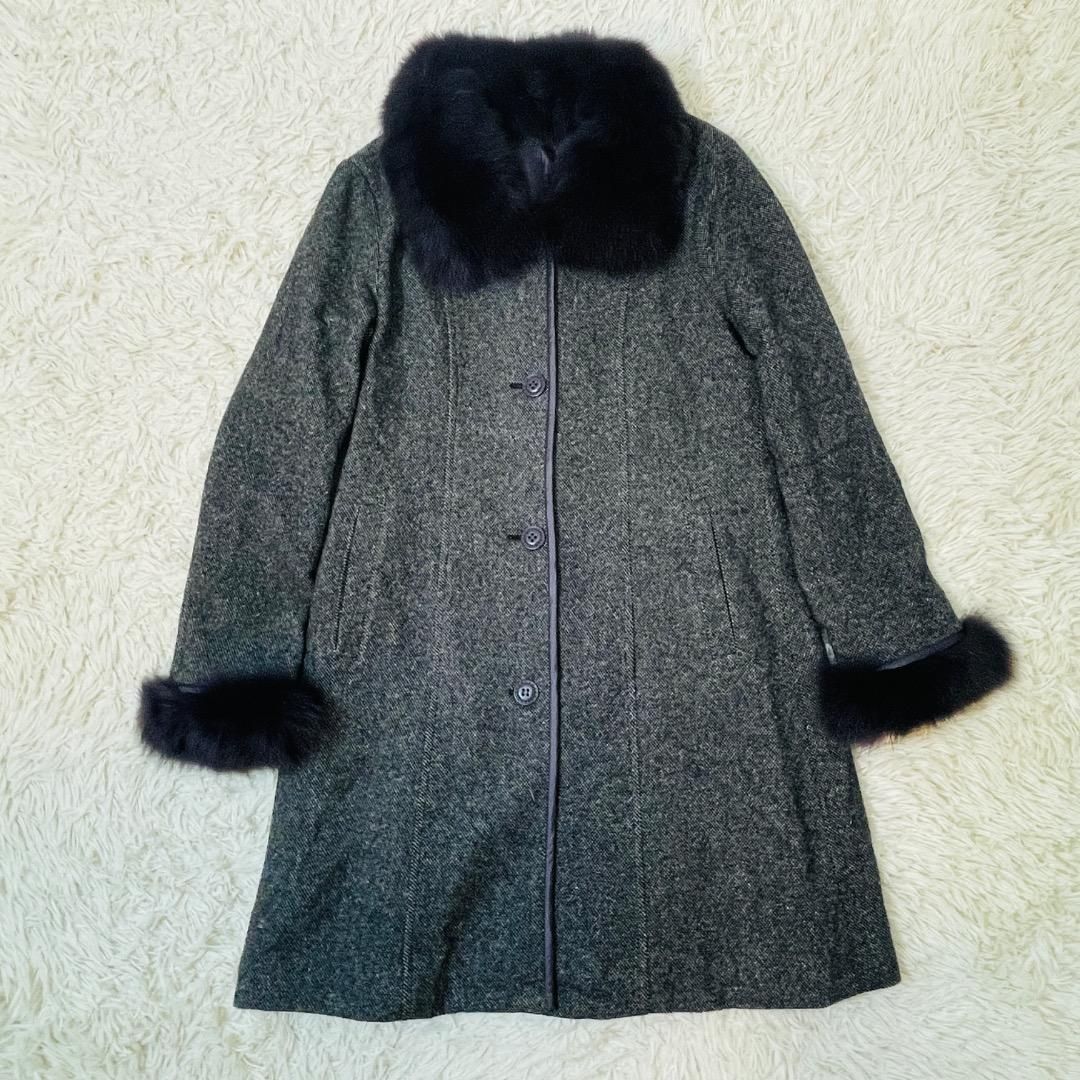 美品】デザイナーズ ウール ブルーフォックス ファー取り外し可能