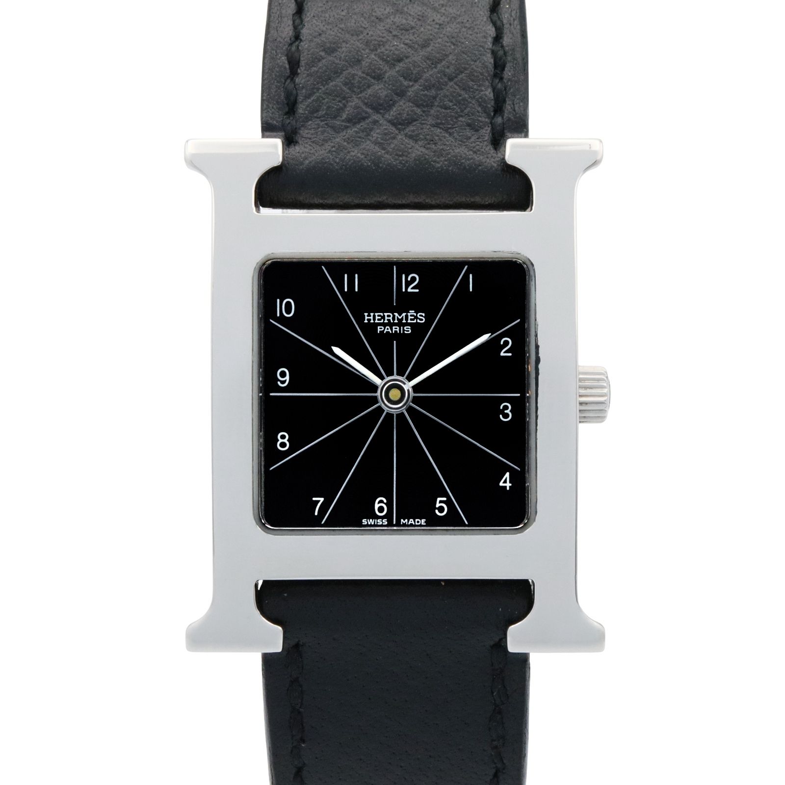 エルメス HERMES 腕時計 Hウォッチ HH 1 210 ブラック ステンレススチール レザー レディース A