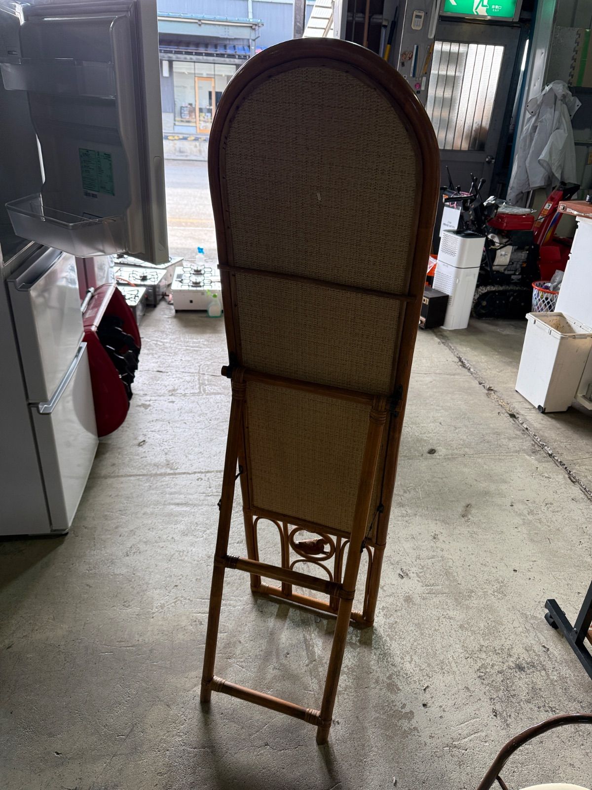 オールド ラタン スタンドミラー、折りたたみ、レトロ、和モダン、姿見