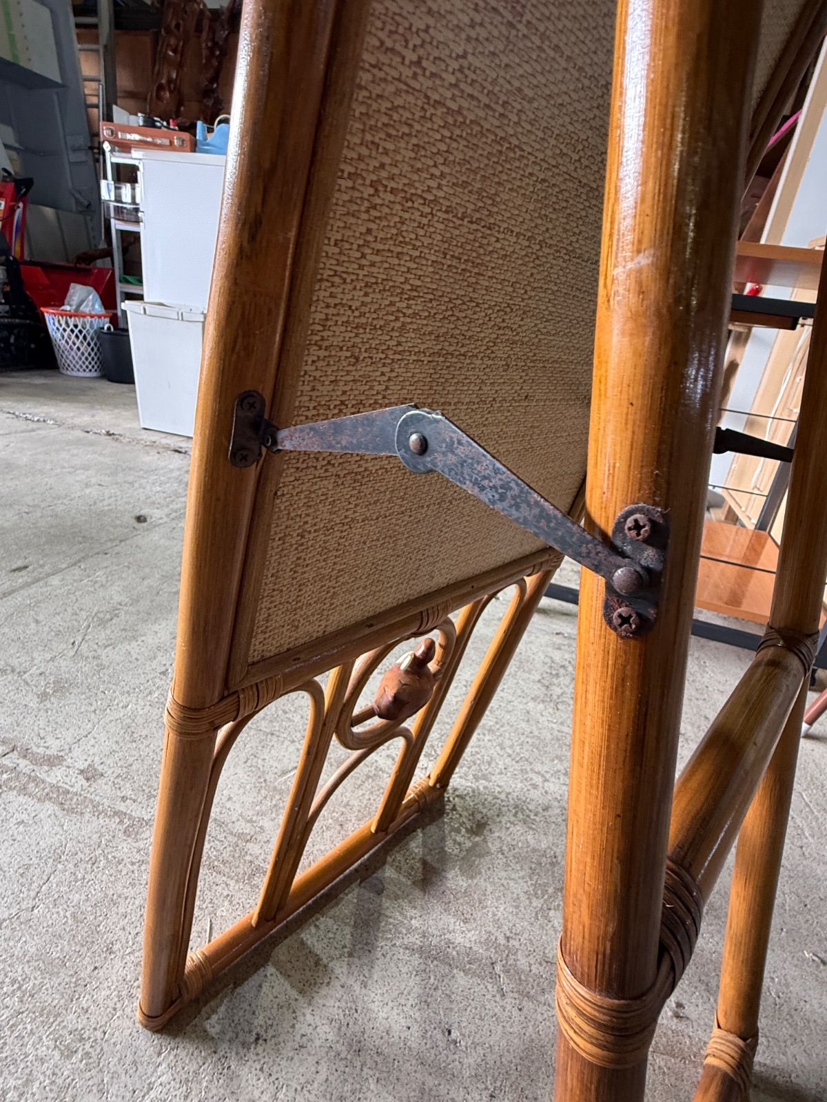 オールド　ラタン　スタンドミラー、折りたたみ、レトロ、和モダン、姿見、鏡、 オールド ラタン スタンドミラー、折りたたみ、レトロ、和モダン、姿見