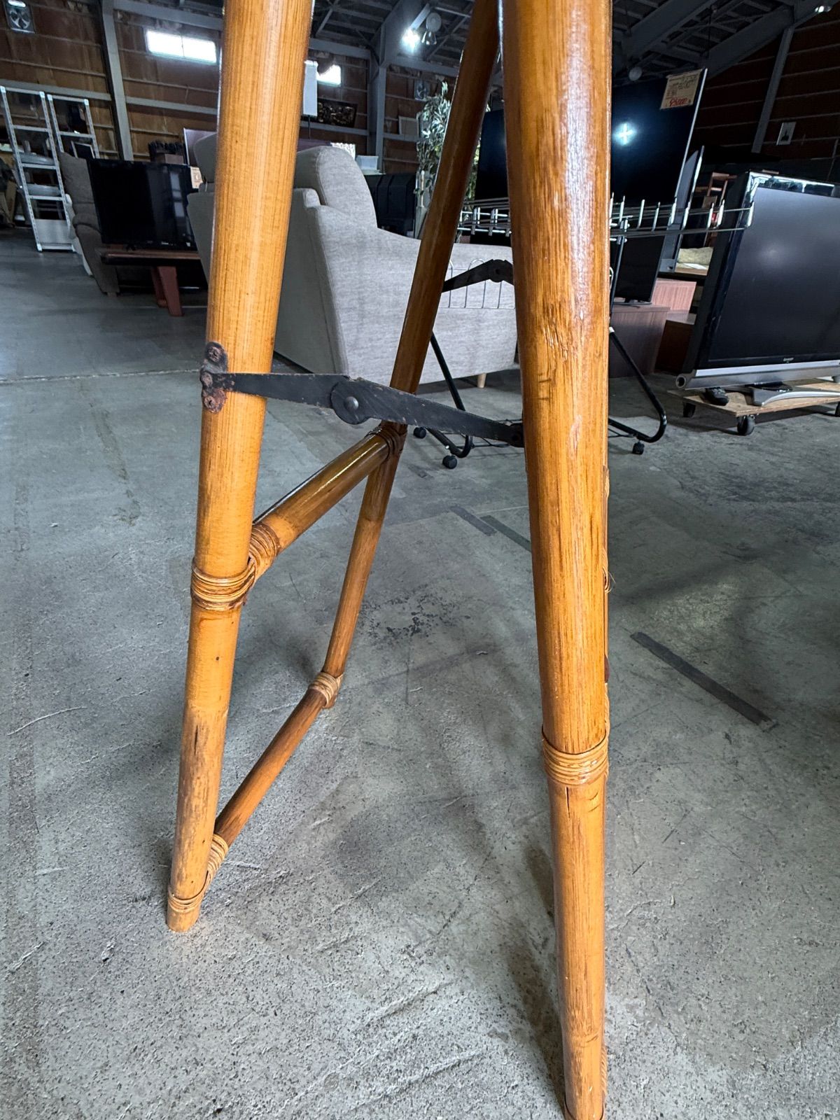 オールド ラタン スタンドミラー、折りたたみ、レトロ、和モダン、姿見