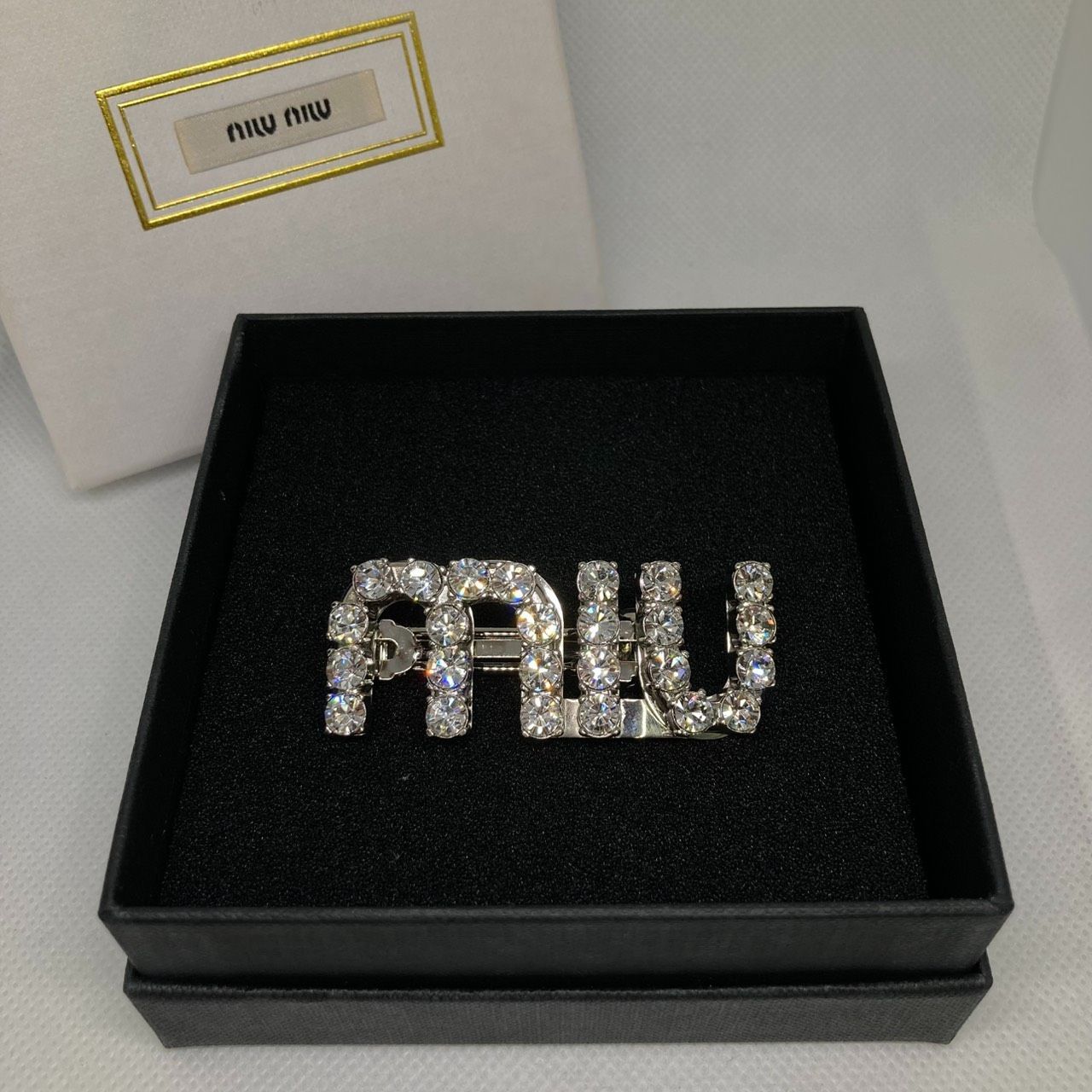 MIU MIU】ミュウミュウ バレッタ ラインストーン ビジュー シルバー