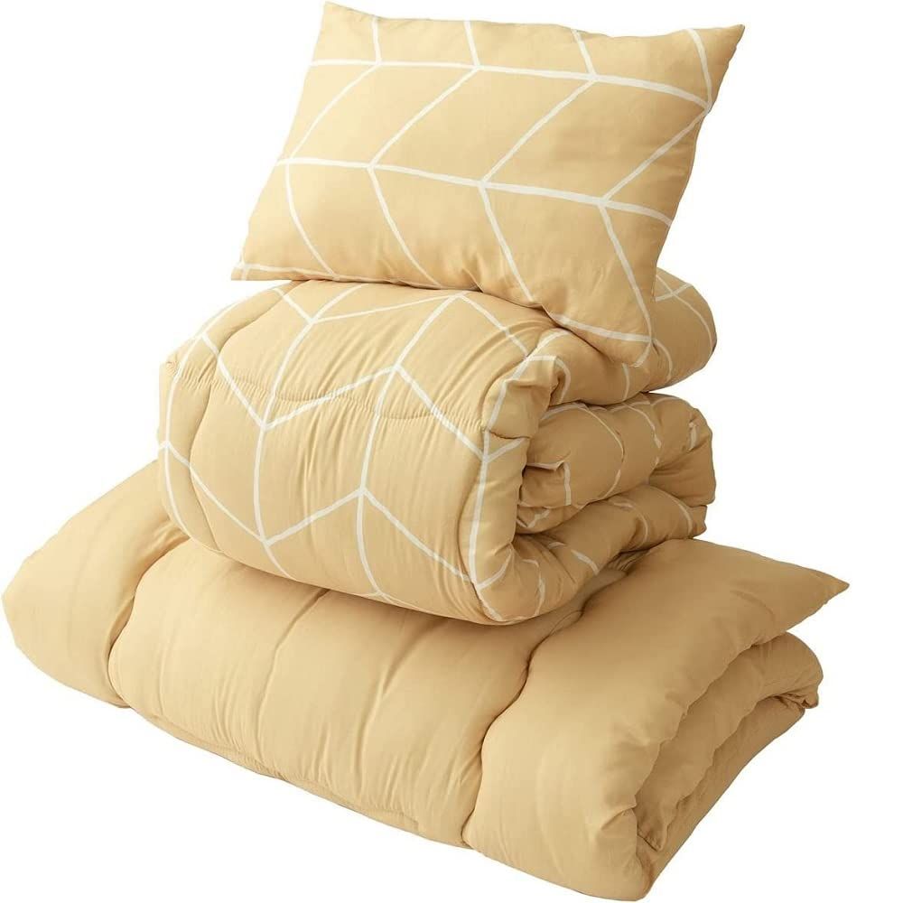 ナイスデイ 布団セット ほこりが出にくい ふとん 5点 セット 掛布団 敷布団 枕 収納ケース ダブル ヘリンボーンマスタード 洗える 掛け布団 まくらのみ