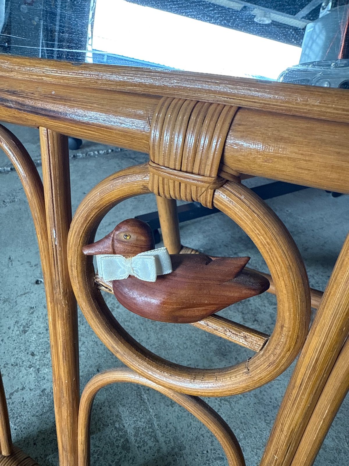 オールド ラタン スタンドミラー、折りたたみ、レトロ、和モダン、姿見