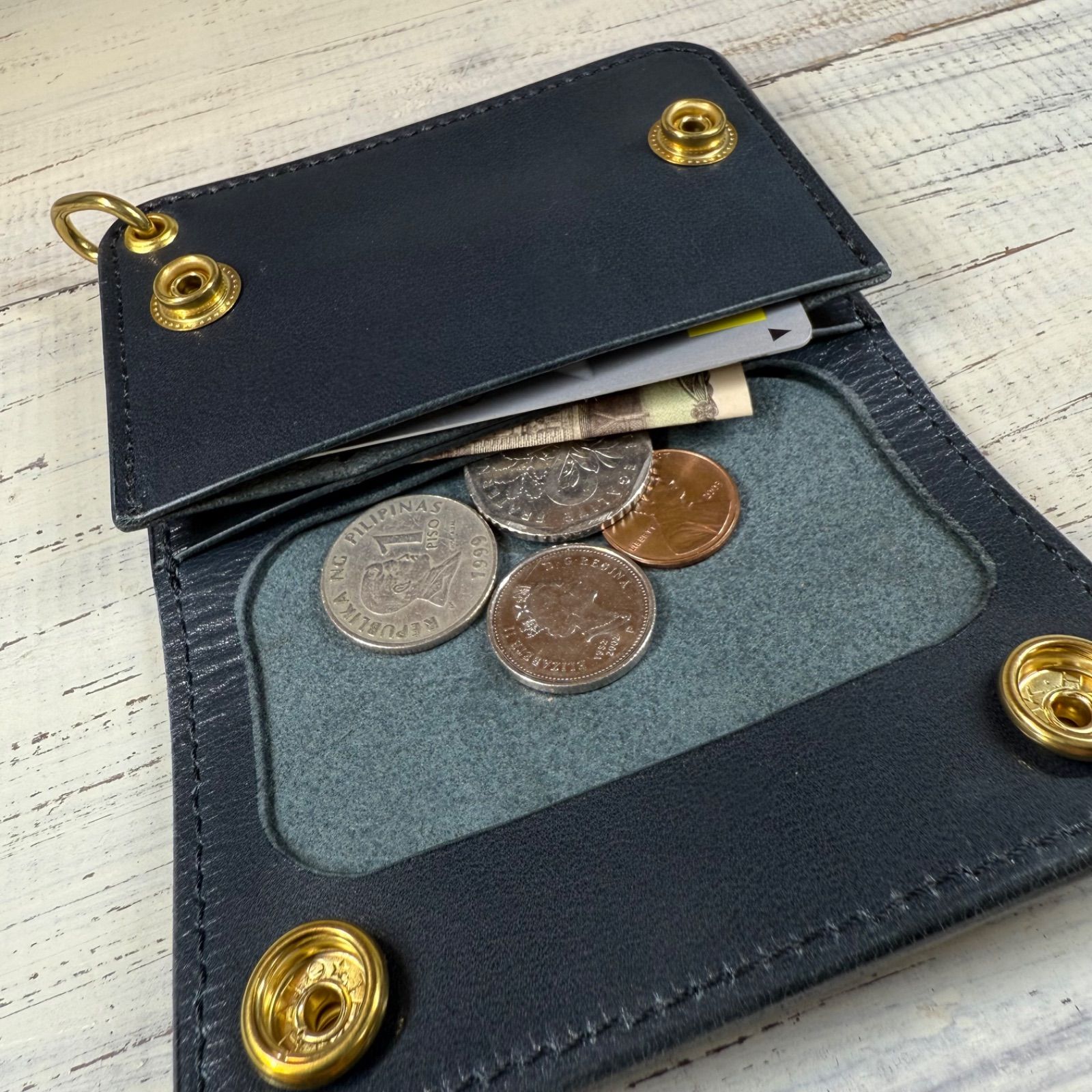 トラッカーウォレット ミニ】 ネイビー ゴールド 本革 青 財布 ミニ