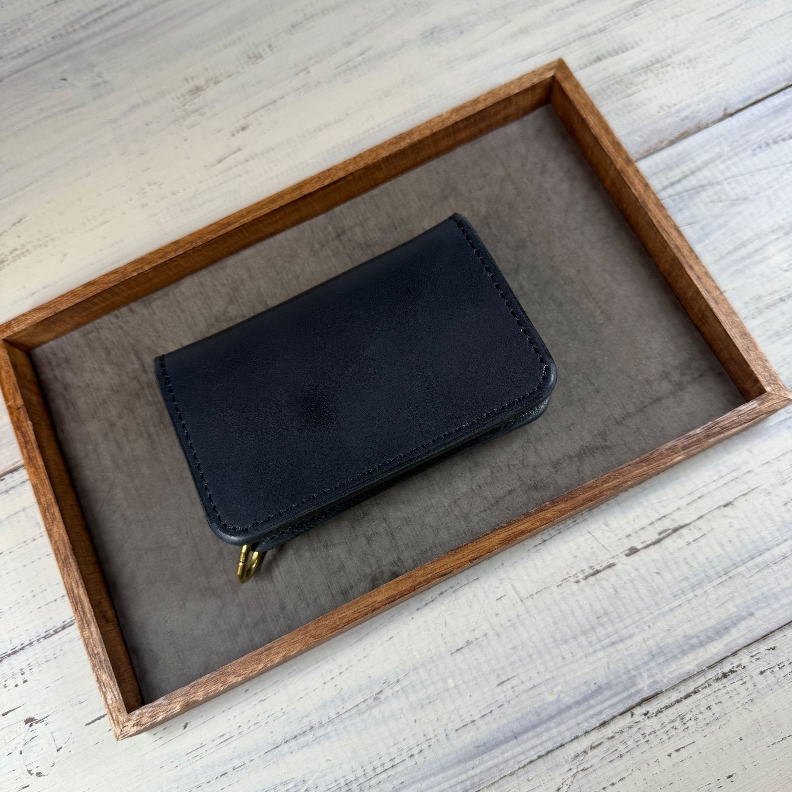 トラッカーウォレット ミニ】 ネイビー ゴールド 本革 青 財布 ミニ
