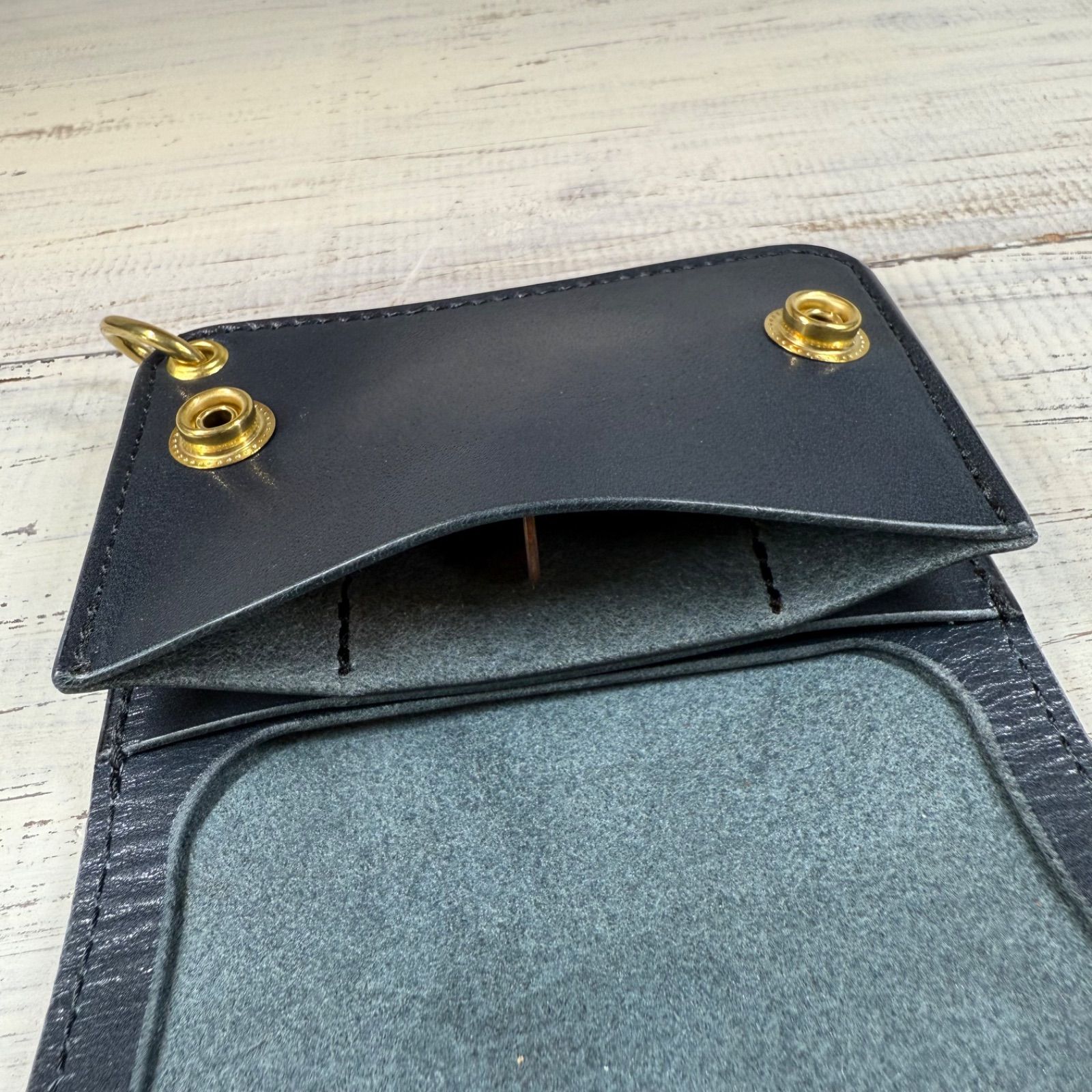 トラッカーウォレット ミニ】 ネイビー ゴールド 本革 青 財布 ミニ