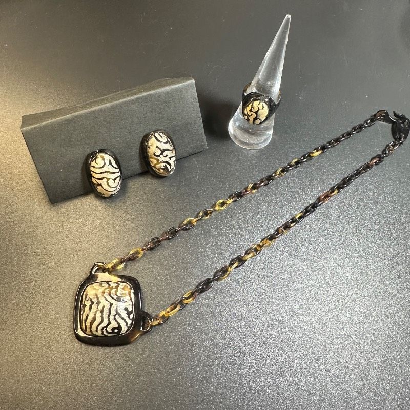 鼈甲 ネックレスとイヤリングセット vintage】鼈甲細工 3点セット アクセサリー ネックレス イヤリング