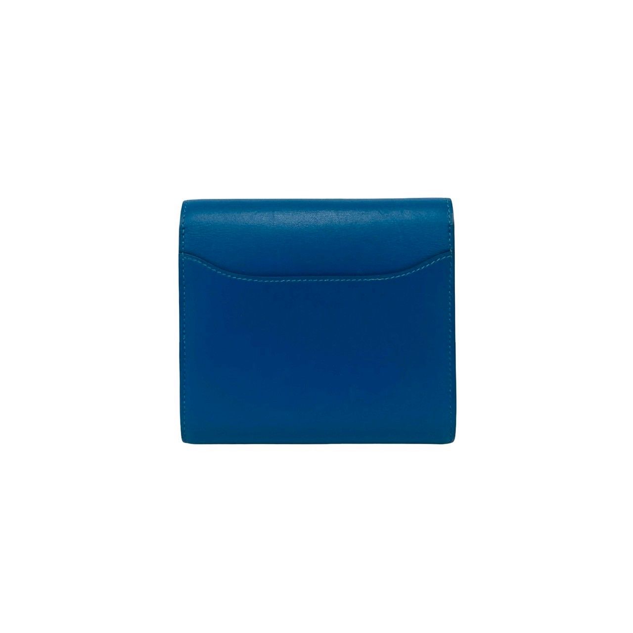 箱 袋付き A 刻印 HERMES エルメス コンスタンス コンパクト カーフ レザー 本革 二つ折り財布 ミニ ウォレット ブルー 28793