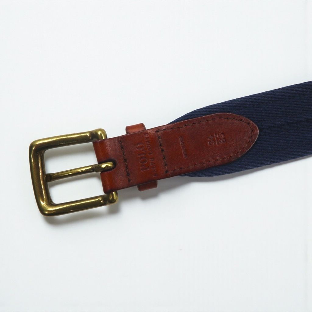 Polo Ralph Lauren ウェブベルト ネイビー コットン キャンバス レザー