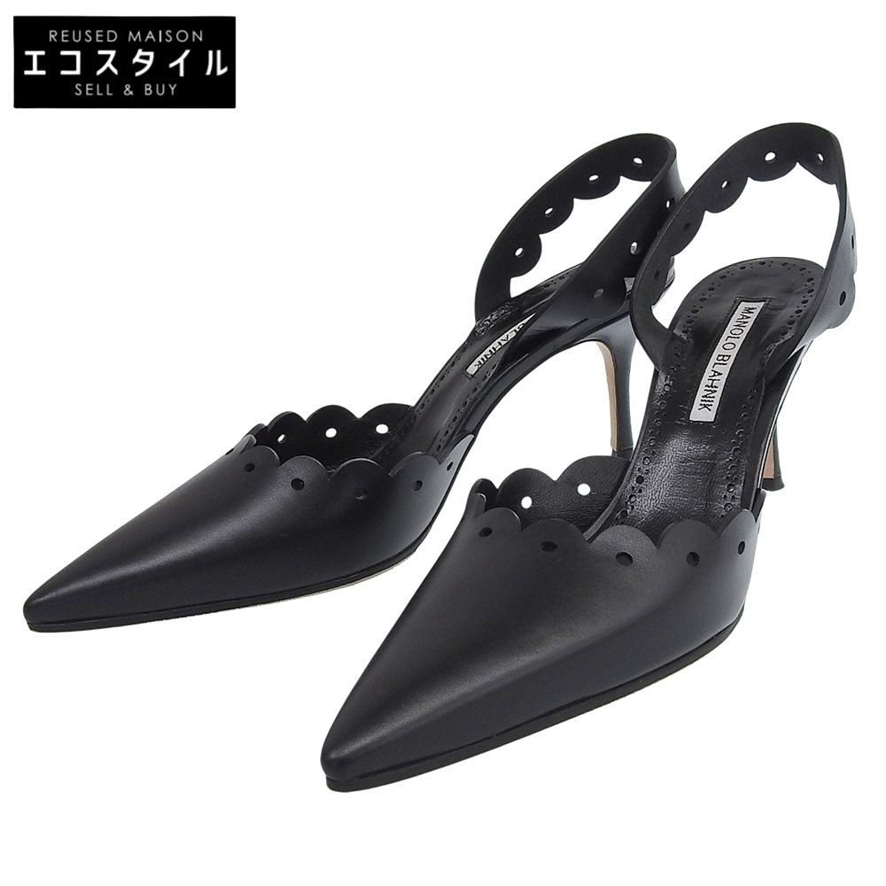 マノロブラニク　スカラップ　パンプス　37 MANOLO BLAHNIK マノロブラニク スカラップ NIKOSLI レザー ヒール
