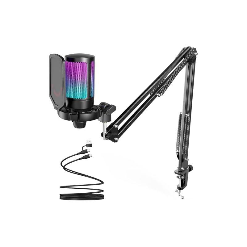 FIFINE USB コンデンサーマイク RGB光り カーディオイド指向性 プラグ＆プレイ パソコン プレステマイク USBケーブル付き ワンタッチミュート YouTube Skype Discord Zoom 録音 ゲーム実況 ボイズチャット ライブ配信 0