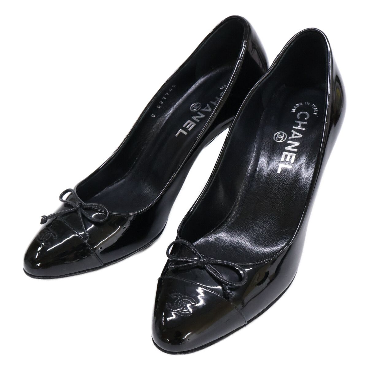 CHANEL シャネル 【美品】G27742 ココマーク リボン エナメル ヒール