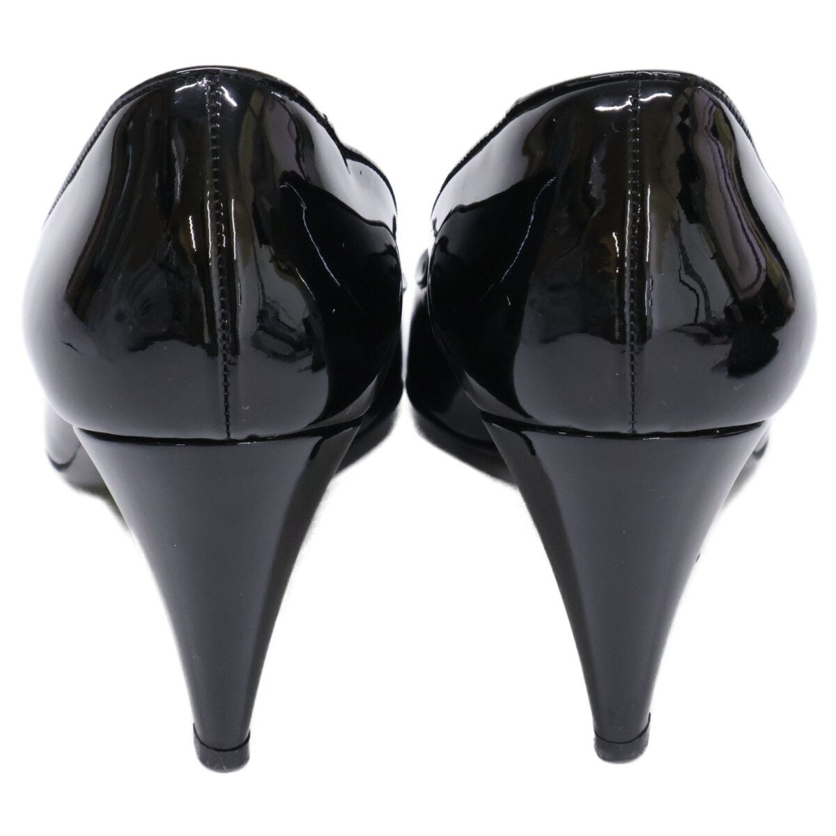 ★CHANEL ブラック エナメルハイヒール パンプス37.5 美品24.5cm 美品】シャネル CHANEL エナメルハイヒール パンプス ブラック CHANEL